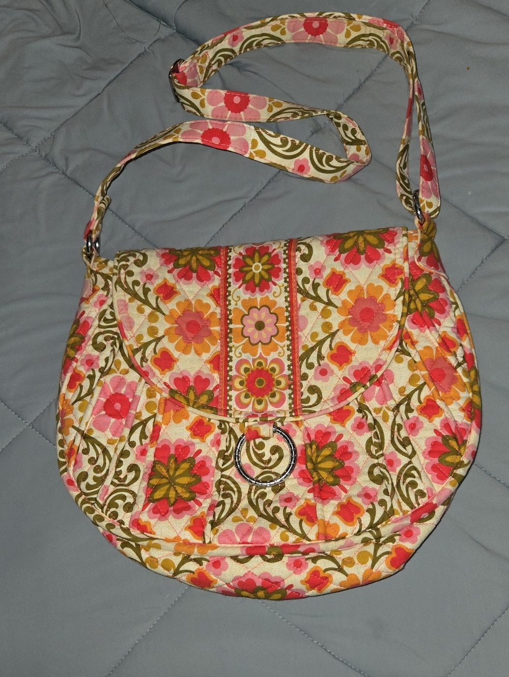 Vera Bradley Quilted Floral Crossbody Bag in Pink and Green